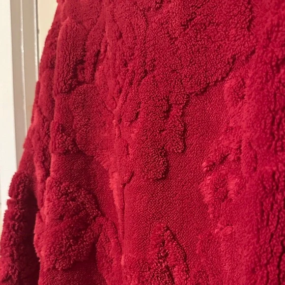 Free People Calla Sherpa Oversized  Vibrant Red Floral Sweater Cozy Romantic XL - Picture 5 of 5